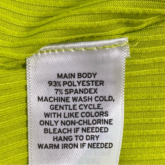 Bright Green Tank Top, Acid Green Ribbed Knit Tee, Wavy Hem, Exposed Seams, New - Picture 4 of 5